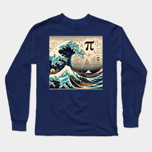 Pi Day Tsunami: Kanagawa Wave Meets Mathematics Long Sleeve T-Shirt